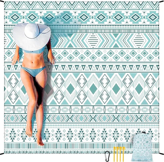 HIHOHO Beach Blanket Waterproof Sandproof Extra Large Beach Mat 79" X 83"/120"x108"for 1-8 Adults Quick Drying Durable Outdoor Picnic Mat for Beach Travel Camping Hiking