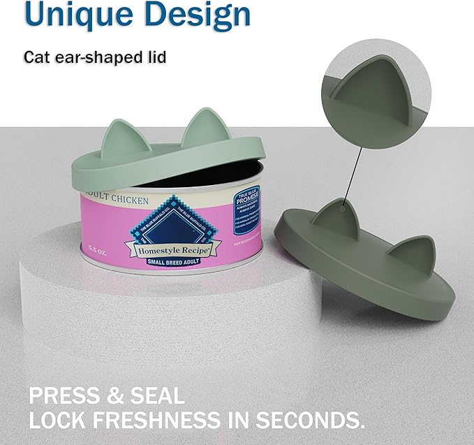 OHMO 2 Pack Pet Food Can Lids, (3.3 in / 85mm) Silicone Pet Food Can Lids Covers for 5.5 oz Cat and Dog Food Cans, Camo&Light Green
