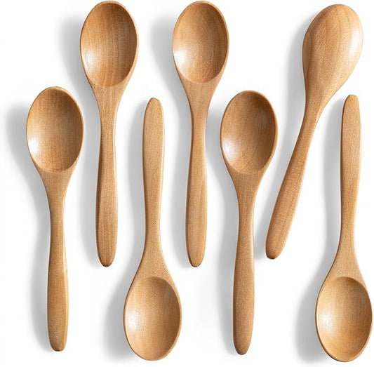 7 PCS Small Wooden Spoons, 5.8 Inch Honey Spoons for Tea, Schima Wooden Honey Teaspoon for Coffee, Little Tiny Wood Spoons, Bamboo Table Spoon for stirring, Wooden Spoons for Utensils Set by HEFILD