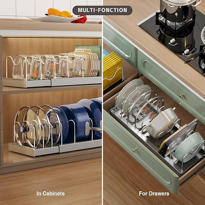 Magheo 2 Pack Expandable Food Storage Container Lid Organizers, 22" Pots and Pans Organizer Under Cabinet with 9 Adjustable Dividers Pot and Pan Lid Holders Rack Inside Cabinet(Gray) - Image 4