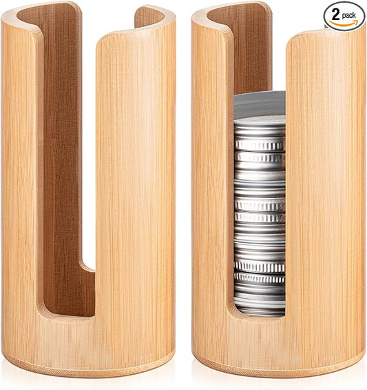 Suclain 2 Pcs Mason Jar Lid Organizer Bamboo Vertical Mason Jar Lid Storage Accessories Tumbler Lids Holder Cup Lids Organizer for Home Kitchen Countertop Cupboard(Only for Regular Mouth) by Suclain