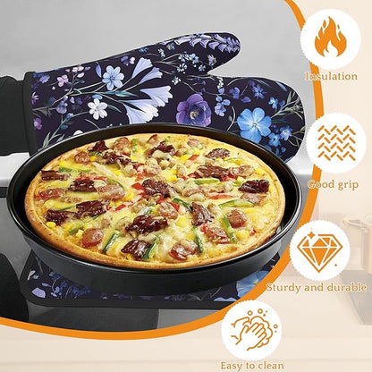Wildflowers Oven Mitts and Pot Holders,Vintage Garden Herb Flower Heat Resistant Oven Mitts Gloves and Pot Holder for Home Kitchen Decorations Cooking Baking BBQ Gifts,Set of 4