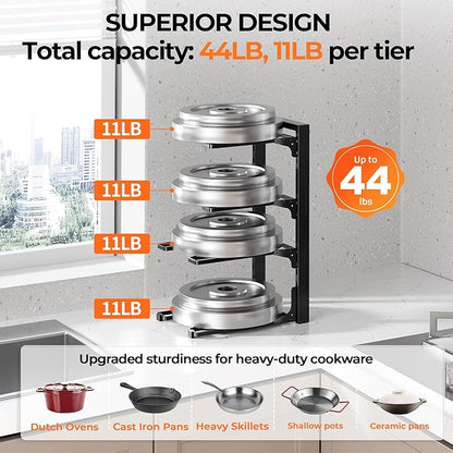 MUDEELA 2 Pack Pots and Pans Organizer under Cabinet, 4-Tier Heavy Duty Pan Organizers inside Cabinet Kitchen Storage, Adjustable Pot Rack Holds up to 44 LB Cast Iron Skillets Shallow Cookware - Image 3
