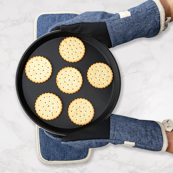 Oven Mitts and PotHolders Sets, 4 Pcs Kitchen Oven Glove High Heat Resistant 400°F Pot Holders for Kitchen, Non-Slip Neoprene Oven Mitts are Suitable for Cooking, Baking (Blue) - Image 5