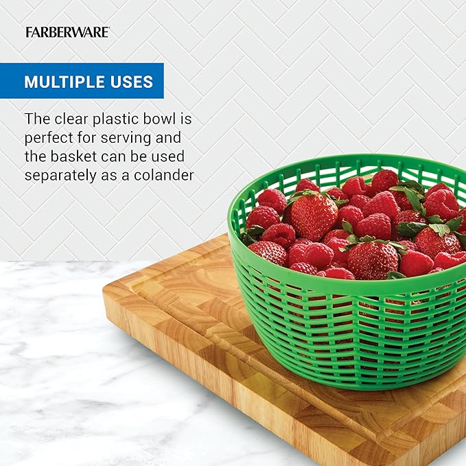 Farberware Small Pro Salad Spinner, 3.16 Qt Lettuce Spinner with Pump Mechanism, Colander Basket and Non-Slip Base - Compact Fruit Washer Spinner Bowl for Singles and Couples - Image 6