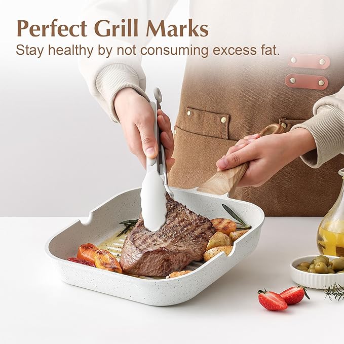 SENSARTE Nonstick Ceramic Grill Pan for Stove Tops, Versatile Square Grilling Pan with Pour Spouts, Durable Grill Skillet for All Stoves, Steak Bacon Pan, Non Toxic-PTFE,PFAS,PFOA Free, 11 Inch - Image 3