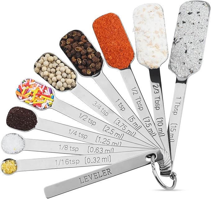 Measuring Cups and Spoons Set, Stainless Steel Measuring Cups Set, Dry 7 Measurer Cups 9 Measurement Spoons with Leveler & Measure Enquivalents for Kitchen & Baking Nesting Measuring Tools