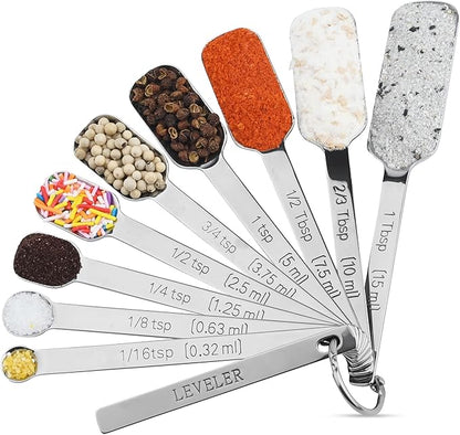 Measuring Cups and Spoons Set, Stainless Steel Measuring Cups Set, Dry 7 Measurer Cups 9 Measurement Spoons with Leveler & Measure Enquivalents for Kitchen & Baking Nesting Measuring Tools