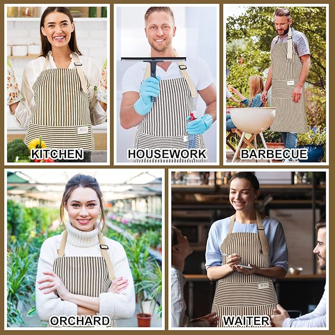 Janmercy 24 Pcs Aprons for Women Men with 2 Pockets Linen Cooking Kitchen Apron Adjustable Bib Chef Apron Bulk Aprons Unisex