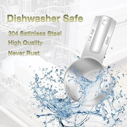 2PCS 1/4Cup (60ml, 2oz) Single Measuring Cup, Etched Inner Scale Stainless Steel Measure Scoop, Metric and US Measurement, Dishwasher Safe - Image 6