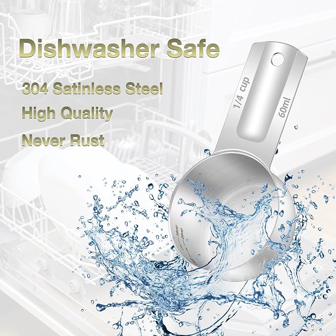 1PCS 1/4Cup (60ml, 2oz) Single Measuring Cup, Etched Inner Scale Stainless Steel Measure Scoop, Metric and US Measurement, Dishwasher Safe - Image 6