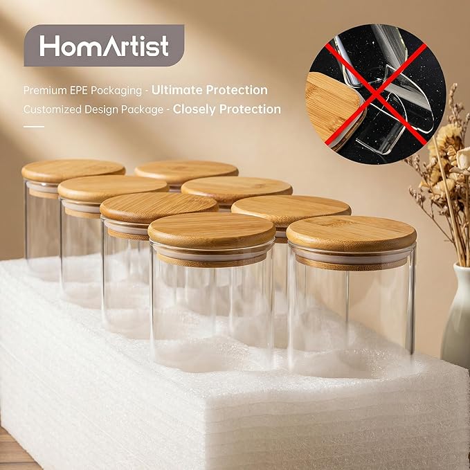 HomArtist 17oz - 4 Pack Glass Jars with Bamboo Lids, Glass Food Storage Containers with Airtight Lids, Air Tight Pantry Storage Containers for Coffee, Sugar, Spice, Meal Prep Jars for Salad & Fruit - Image 7