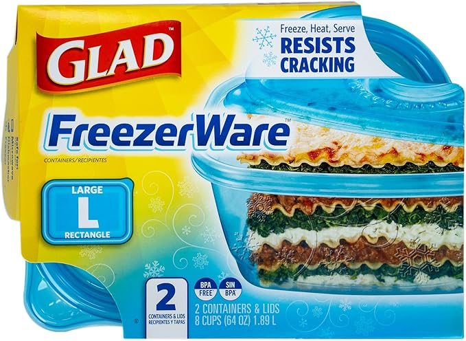 Glad GladWare FreezerWare Food Storage Containers with Lids, Large Rectangle BPA Free Plastic for Freezing Soups Meals and Batch Cooking, Crack Resistant, Microwave Dishwasher Safe, 64 Oz, 2 Count - Image 3