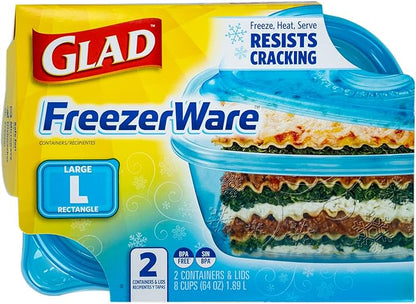 Glad GladWare FreezerWare Food Storage Containers with Lids, Large Rectangle BPA Free Plastic for Freezing Soups Meals and Batch Cooking, Crack Resistant, Microwave Dishwasher Safe, 64 Oz, 2 Ct - 6 Pk - Image 3