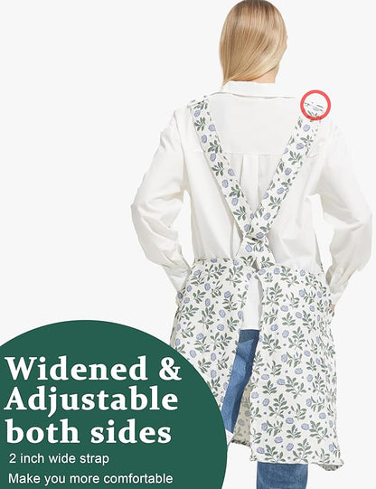 Cozy Adjustable Cross Back Aprons for Women with Pockets Cotton Linen Cooking Kitchen Baking