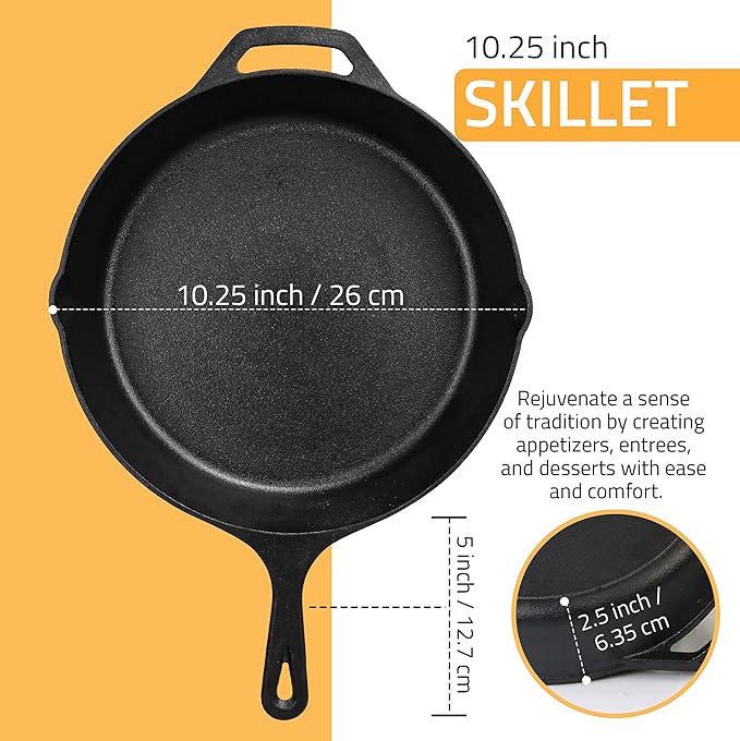 Utopia Kitchen Cast Iron Frying Pan 10.25 Inch, Cast Iron Chefs Pan, Pre Seasoned Skillet, Safe Grill Cookware for Indoor & Outdoor Use, Black - Image 2