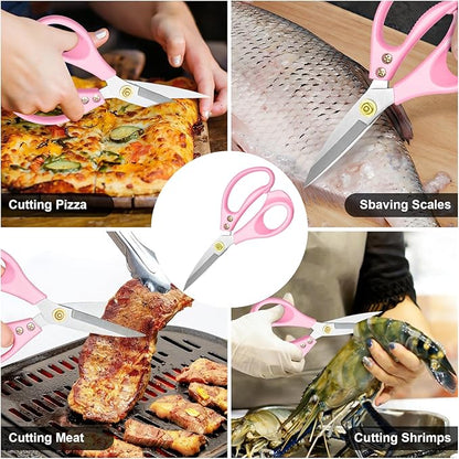 All Purpose Kitchen Scissors, Kitchen Shears Heavy Duty - Dishwasher Safe Food Scissors- Multipurpose Cooking Shears for Meat Poultry Food, Herbs, and Fish, Comfort Grip Handles, Pink