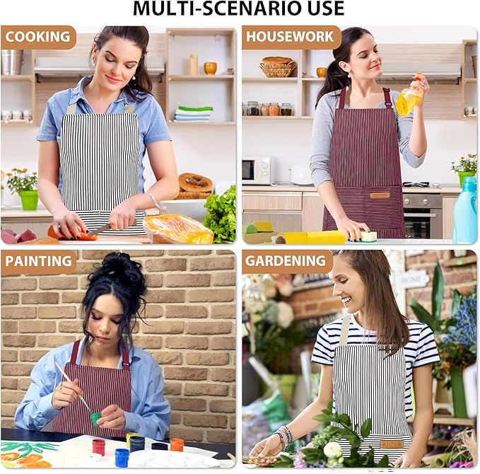 VALOME 2 Pack Kitchen Aprons, Apron for Cooking with 2 Pockets, Unisex Adjustable Neck Strap Chef Aprons for Men Women - Image 6