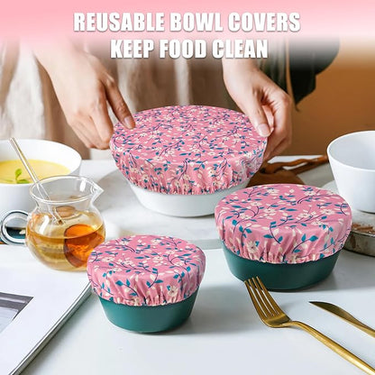 wegreeco Elastic Reusable Bowl Covers for Bread Proofing, Fabric Cloth Sourdough Bowl Covers for Proofing - Set of 3, Pink Flowers