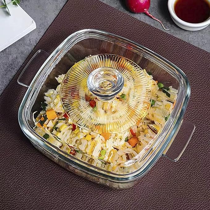 Clear Square Glass Casserole with Lid, Baking Dish with Glass Cover, Casserole for Oven, Freezer and Dishwasher Safe (1.5-Quart Square)