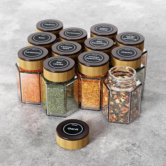 vetacsion set of 12 magnetic glass spice tins with 180 seasoning label stickers - Image 7