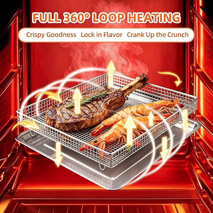 2Pcs Stainless Steel Oven Air Fryer Basket and Tray Replacement for Cuisinar TOA-060 and TOA-065 Toaster Oven Deep Fryer Parts & Accessorie, 12.4"x11" Baking Sheet Tray Pan for Cooking Bread Broiling