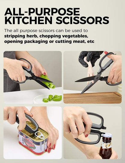Heavy Duty Kitchen Shears, All Purpose Herb and Kitchen Scissors for food,Japanese 420J2 Stainless Steel,Titanium Coated, Detachable Blades and Soft TPR Handle,Dishwasher Safe - Image 7