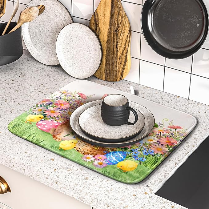 Spring Easter Dish Drying Mat for Kitchen Counter Colorful Egg Holiday Decoration Cloth Dish Mats Small - Image 5