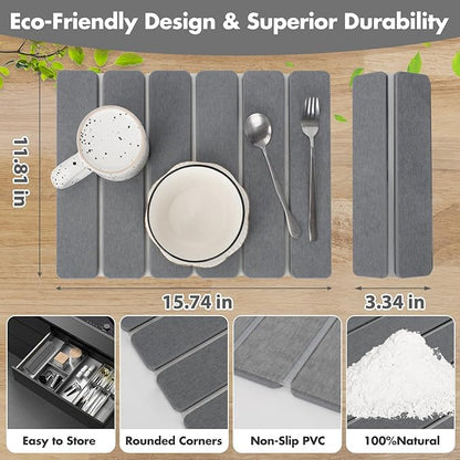 Stone Dish Drying Mat for Kitchen Counter, Eco-friendly, Instant Drying Pad,Diatomaceous Earth Water Absorbing Mat, Foldable and Super Absorbent Dish Drying Stone Mat, 16"×12", Dark Gray - Image 3