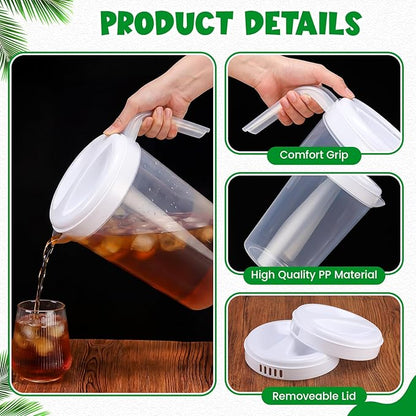 6 Pcs 4 Quart / 1 Gallon Plastic Pitchers with Lids Iced Tea Pitchers Drink Container with Twist Cover Tea Jug for Fridge Water Juice and Fridge Storage, Dishwasher and Freezer Safe