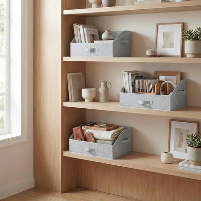 GRANNY SAYS Closet Organizer Bins, Trapezoid Storage Bin, Storage Baskets for Shelves, Collapsible Clothes Organizers and Storage, Baskets for Organizing Clothes, Toys, Ash Gray, 3-Pack
