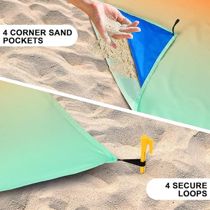 WIWIGO Beach Blanket Waterproof Sandproof Beach Mat 79" X 83"/10'x9'for 2-8 Adults Quick Drying Outdoor Picnic Mat Beach Accessories for Travel, Camping, Hiking - Image 2