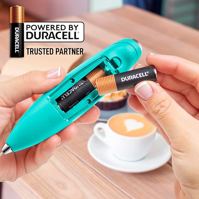 Zulay Kitchen Powerful Milk Frother Wand With 4 AA Duracell Batteries - Ultra Fast Handheld Drink Mixer - Electric Whisk Foam Maker for Coffee, Lattes, Cappuccino, Matcha & Creamer - Aqua - Image 5