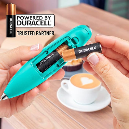 Zulay Kitchen Powerful Milk Frother Wand With 4 AA Duracell Batteries - Ultra Fast Handheld Drink Mixer - Electric Whisk Foam Maker for Coffee, Lattes, Cappuccino, Matcha & Creamer - Aqua - Image 5