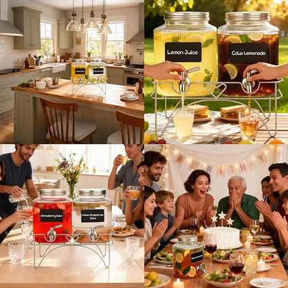 Lulonpon 2 x 4L(1.06 Gallon) Glass Drink Dispenser, Beverage Dispenser with Stainless Tap, Glass Water Juice Dispensers with Metal Stand, Water Jug with Tap Perfect for Parties,Weddings,Birthdays - Image 6