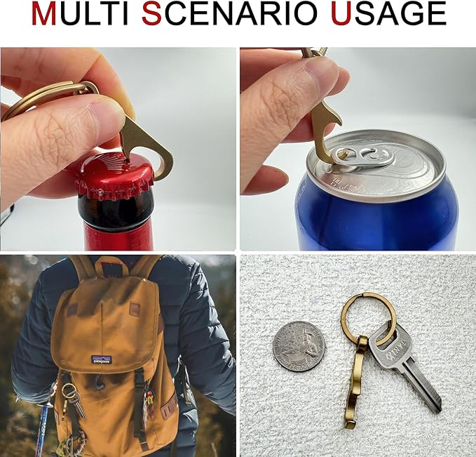 Titanium Bottle Opener, Small Keychain Beer Bottle Opener Can Opener with Stainless Steel Key Ring (Glod)