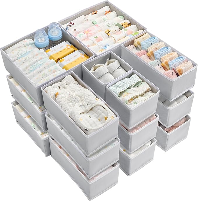 Vtopmart 18 Pack Baby Clothes Organizer, Dresser Drawer Organizer for Baby Clothing, Foldable Fabric Closet Drawer Storage Bins, Dresser Dividers for Bra, Socks, Ties, Scarf by Vtopmart