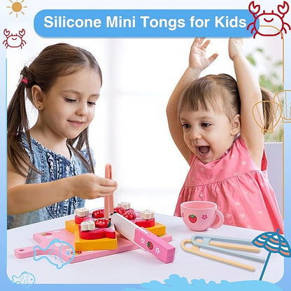 3 Pcs Silicone Mini Tongs 5.5 Inch 3 Colors Small Toddler Tongs, Silicone Toddler Tong for Fine Motor Skills Preschool Sensory Toys and Accessories