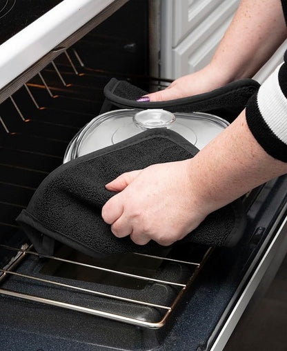 RITZ Terry Potholder & Hot Pad: Unparalleled Heat Resistant, Durable 100% Cotton – Ergonomically Designed for Optimal Grip – Easy-Care Machine Washable – 4-Pack, Black/Graphite - Image 4
