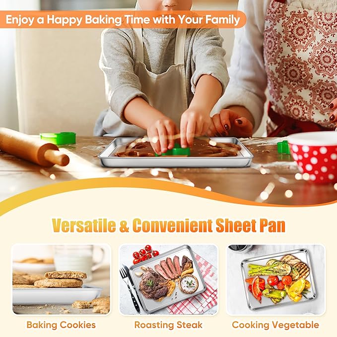 Homikit 2 Pack Baking Sheet, 10 x 8 Inch Stainless Steel Cookie Tray Set for Cooking Toasting, Small Metal Toaster Oven Baking Pan Non Stick, Rustproof & Mirror Finish, Dishwasher Safe - Image 8