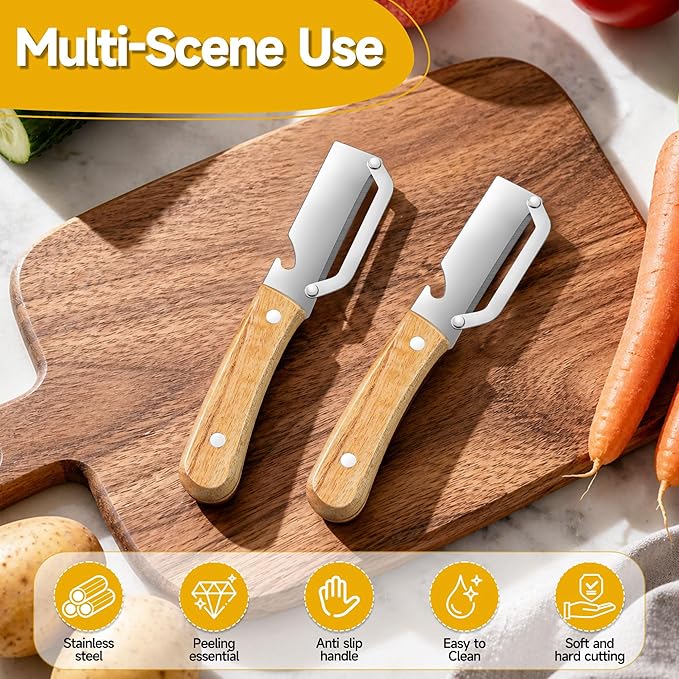 Multi-Functional Vegetable Peeler for Kitchen, 2026 New Zero Snag Wooden Kitchen Tool Ergonomic Design with Wooden Handle and Bottle Opener, Suitable for Fruits and Vegetables(1PCS)