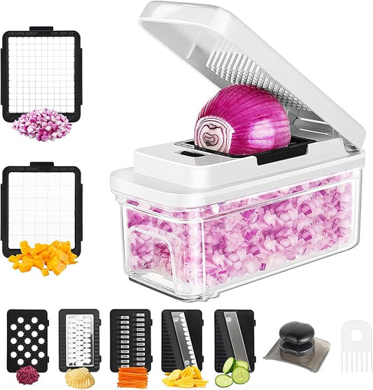 Vegetable Chopper, Professional Food Chopper &Onion Chopper, Veggie Cutter for Salad with 7 Blades and 900mL Container, Kitchen Gadgets & Gift, Home Essentials