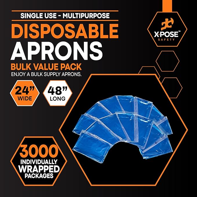 Xpose Safety 3000 Blue Plastic Disposable Aprons for Cooking & more Individually Packaged, Durable 1 Mil Waterproof Polyethylene 24" x 48" - Image 3