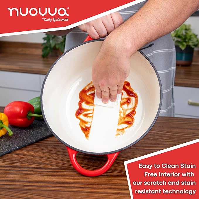 Cast Iron Dutch Oven with Lid – Non-Stick Ovenproof Enamelled Casserole Pot – Sturdy Dutch Oven Cookware – Red, 7.3-Quart, 30cm – by Nuovva - Image 6