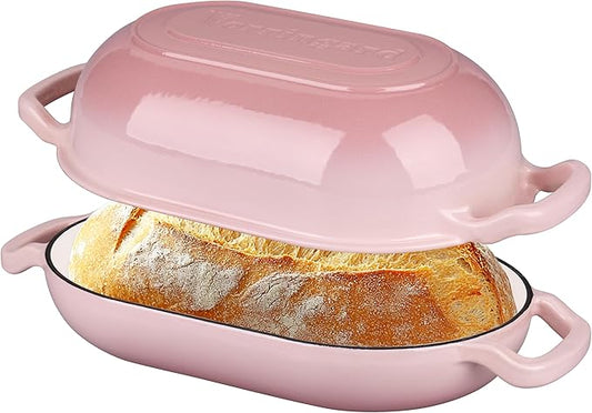 VORRINGARD Enameled Cast Iron Sourdough Bread Oven, Dutch Oven, Loaf Cast Iron Bread Pan for Homemade Bread Baking, Meatloaf Pan with Lid, 5QT, Pink by Unknown