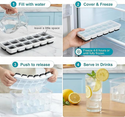 NFK Ice Cube Tray with Lid & Bin - 4 Pack 48 Cubes Stackable Silicone Trays for Freezer with Storage Container, Leak-Proof Lids, BPA-Free, Easy Release for Kitchen, RV, Party, Cocktail & Coffee - Image 7