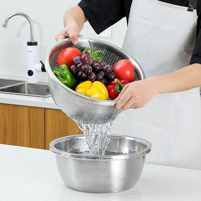 304 Stainless Steel Microporous Colander, 5QT Large Capacity with Mixing Bowl For washing vegetables, fruit and rice and for draining cooked pasta(2PC) - Image 3