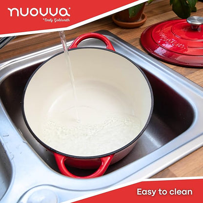 Cast Iron Dutch Oven with Lid – Non-Stick Ovenproof Enamelled Casserole Pot – Sturdy Dutch Oven Cookware – Red, 7.3-Quart, 30cm – by Nuovva - Image 5