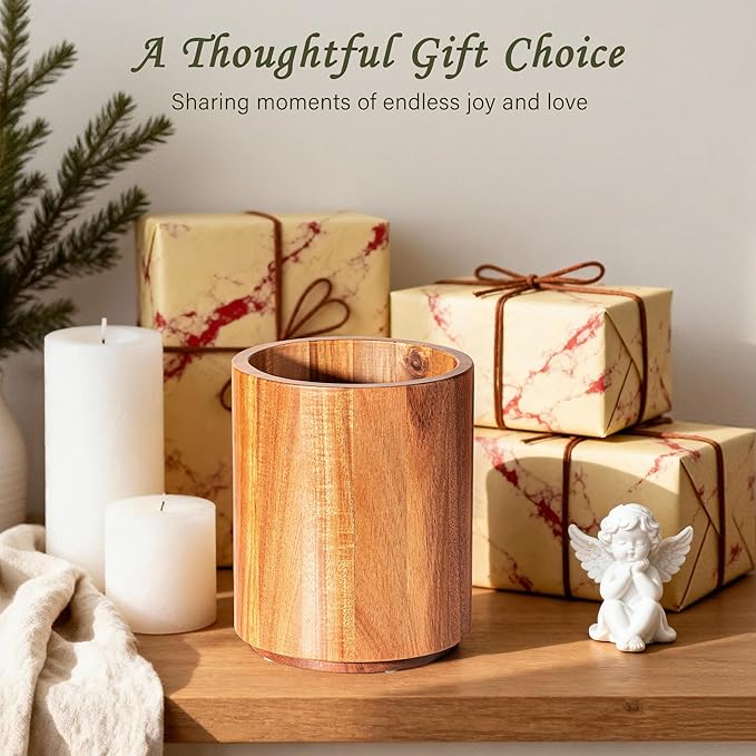 Criusia Utensil Holder 3 Pack, 360° Rotating Acacia Wood Cooking Utensil Crocks for Kitchen Counter, Farmhouse & Modern Decor, (1 Large, 1Medium, 1 Small) - Image 7