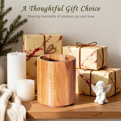 Criusia Utensil Holder 2 Pack, 360° Rotating Acacia Wood Cooking Utensil Crocks for Kitchen Counter, Farmhouse & Modern Decor, (1 Large,1 Small) - Image 7